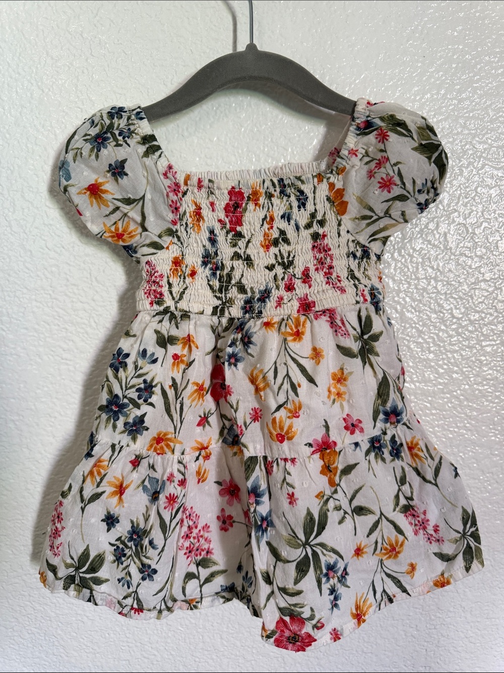 Old Navy White Floral Smocked Dress with Multicolor Blooms